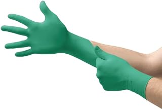 Ansell TouchNTuff 92600VP Disposable Nitrile Gloves, Powder-Free Examination Glove, Chemical Resistant, Food Handling, Mechanical Protection, Latex-Free PPE, Green, Size S (20 Gloves)