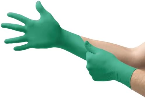 Ansell TouchNTuff 92-600 Disposable Nitrile Gloves, Powder-Free and Food Certified, High Chemical Resistance and Mechanical Protection, Professional Safety Gloves, Green, Size S (100 Gloves)