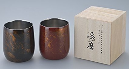 山中漆器 漆磨(シーマ) 本漆塗り 2重構造 ロックカップ ダルマ型 (赤/黒)