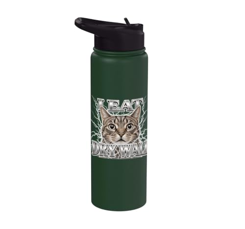 I Eat Dry Wall Silly Cat Meme Funny Men Women Kids Graphic Stainless Steel Insulated Water Bottle