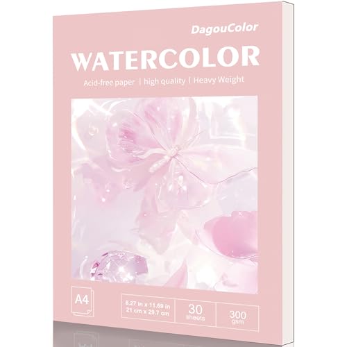 DagouColor Watercolor Paper Pad 30 Sheets 140lb/300gsm Cold-Pressed Paper Artist Book for Adults Beginners Painting Drawing Mixed Media - Butterfly Pink A4 1 Pack