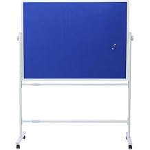 Double Sided Bulletin Board with Rolling Wheels Stand, 60x90cm,Blue Fabric and Cork Board,for Office Classroom Display and Presentation