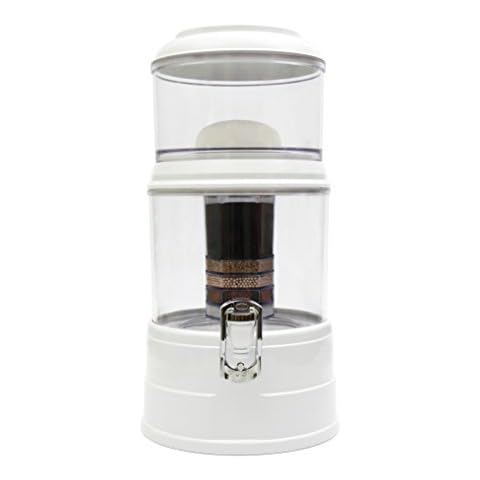 AcalaQuell MINI Water Filter System | White | with Tank | Clear. BPA FREE plastic Reservoir with a capacity of 5 litres. Best Natural Gravity Filtration Technology Cover