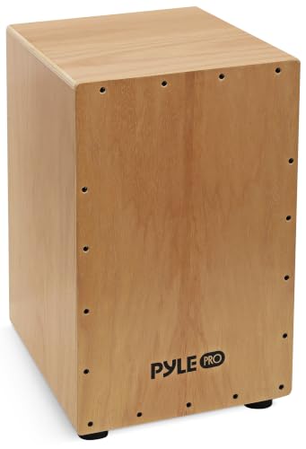Pyle Stringed Jam Wooden Cajon, Handcraft Compact And Lightweight Percussion Box With Internal...
