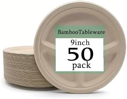Biodegradable Bamboo Paper Plates 50-Pack, Heavy Duty Disposable Plate 9" Platte