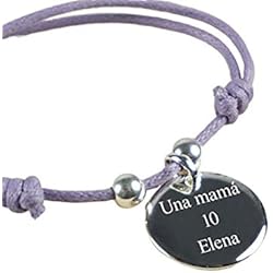Pulseras Con Medalla Para Grabar CALLE DEL REGALO Pulsera con Medalla de Plata grabada con el Texto Que Quieras, cuerda morada