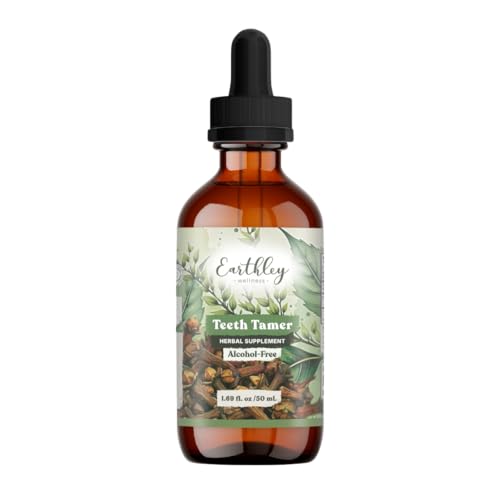 earthley wellness teeth tamer teething relief for babies amp kids soothes drooling gum discomfort amp irritability organic herbal formula sugar-free packaging may vary 169 oz 500 doses