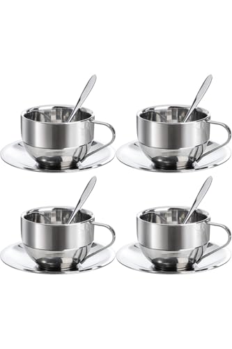 Fincan, Çelik 4 Adet 180 ml Çift Cidar Espresso Kahve Set Sunum Bardağı