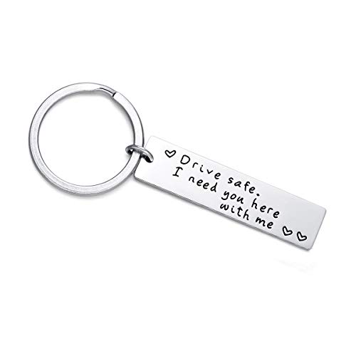 OSIANA Drive Safe Keychain I Need You Here with Me Trucker Gifts for Husband Dad Boyfriend Gift Valentines Day Father's Day Birthday Gift Stocking Stuffer