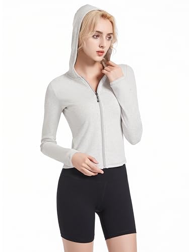 Abonlen Ribbed Hoodies for Women Lightweight Full Zip Up Jackets Long Sleeves Tops Fitted Cropped Sweatshirt - Image 3