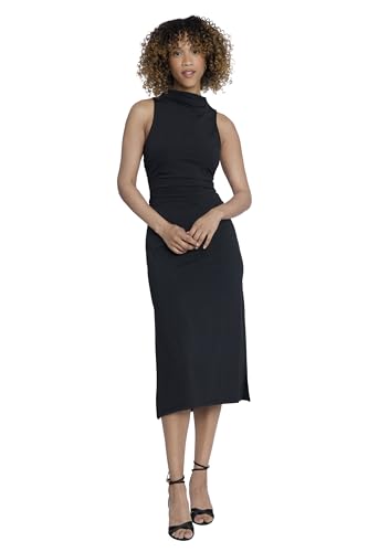 Maggy London Draped Mock Neck Sleeveless Sheath Ruched Waist | Black Dresses for Women