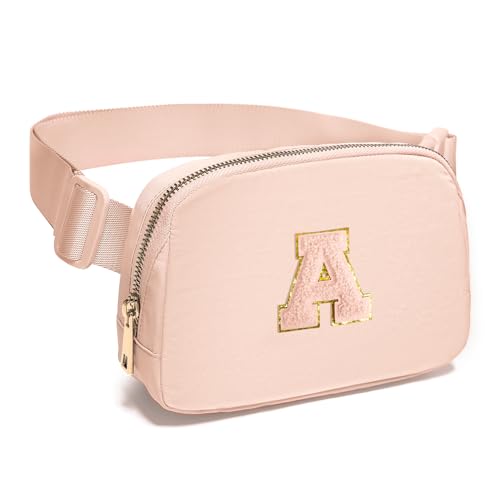 Image of Gitus Gifts for 8 9 10 11 12 Year Old Girls Belt Bag Fanny Pack Crossbody Bags with Initial Letter Patch Cute Stuff Birthday Gifts for Teen Girls Women Personalized Trend Stuff (Coral Pink-A)