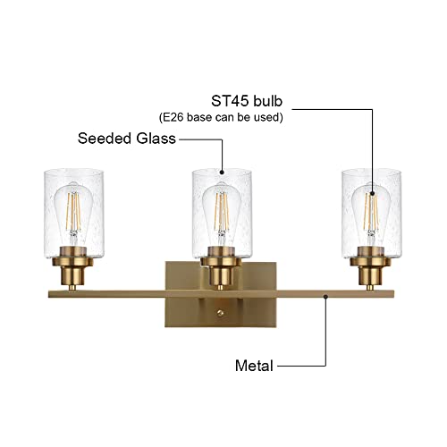 Melucee 3-Light Wall Sconces 23.6 Inches, Modern Vanity Light Fixture With Bubbled Glass Shade, Brushed Brass Finish Bathroom Light For Mirror Bedroom Hallway, E26 Base (Bulbs Not Included) #TOP6