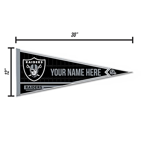 Image of Rico Industries NFL Football Las Vegas Raiders Personalized - Custom 12 inch x 30 inch Soft Felt Pennant - EZ to Hang