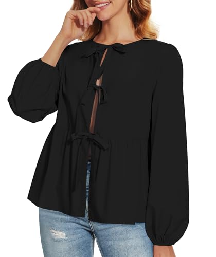 Casly Lamiit Going Out Tops Front Tie Long Sleeve Shirt Women