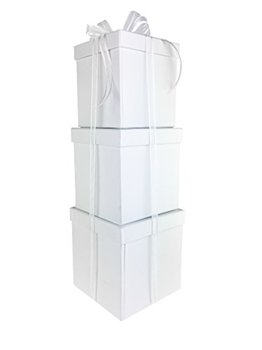 LAC Design Nested Boxes - Set of 3 for Baby Shower, Weddings, and Any Party (White)