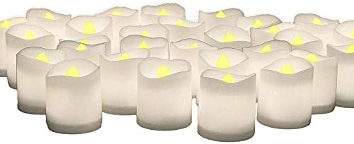 BANBERRY DESIGNS LED White Votive Candles - Set of 48 Battery Operated Candles with Realistic, Flickering Flame - Bulk Set of Candles for Weddings