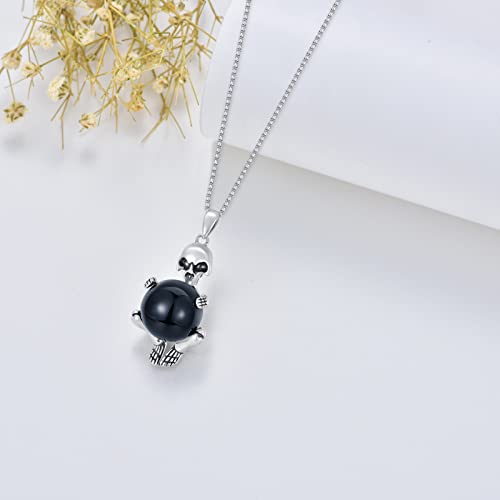 Skull Necklace Sterling Silver Goth Onyx Pendant Skull Jewelry Skeleton Embracing Black Agate Pendant Skeleton Body Necklace Halloween Jewelry Gift For Men Women Boyfriend #TOP2