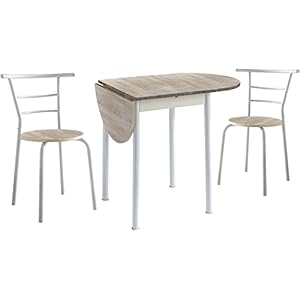 MOMMA HOME – Ensemble Table De Cuisine À Rallonge Et 2 Sillas – Modèle Leva – Style Moderne – Finition Couleur Roble/Blanc – Matériau MDF/Métal – Mesures 55/115 X 61 X 74 cm
