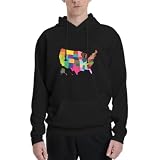 Sudadera con Capucha y Mapa de EE. UU. en Bloques de Color: Ropa patriótica y diversa-L