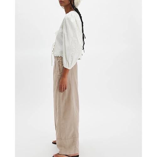Linen Pants for Women Cotton Baggy Boho Casual Palazzo Pants Wide Leg Long Lounge Trousers with Pockets4