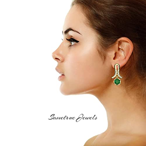 Sametrue Jewels Natural Emerald Anniversary Wedding Gift Earrings For Women And Girls (Yellow-Gold, 18K) #TOP1