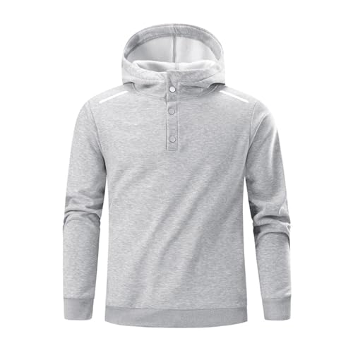 Mens Fleece Lined Hoodie Pullover with Reflective Strips, Winter Warm Sherpa Lined Sweatshirt Snap Button Tops for Men