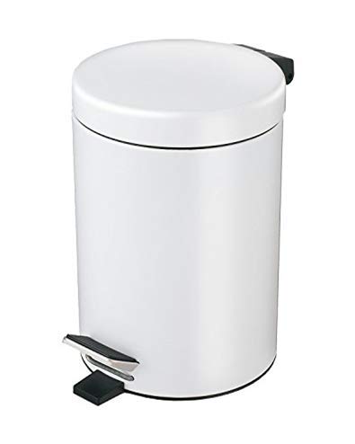 HOMION 3L Litre Round Pedal Bin Stainless Steel Toilet Bath Bathroom Kitchen Bin with Inner Bucket 3 Liter (White)