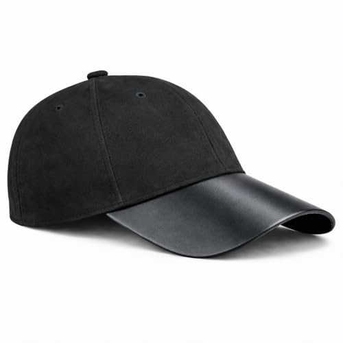 Image of Gildman Luxury Suede Baseball Cap for Men - Black Leather Visor, Adjustable Fit, Premium Street Style Cap