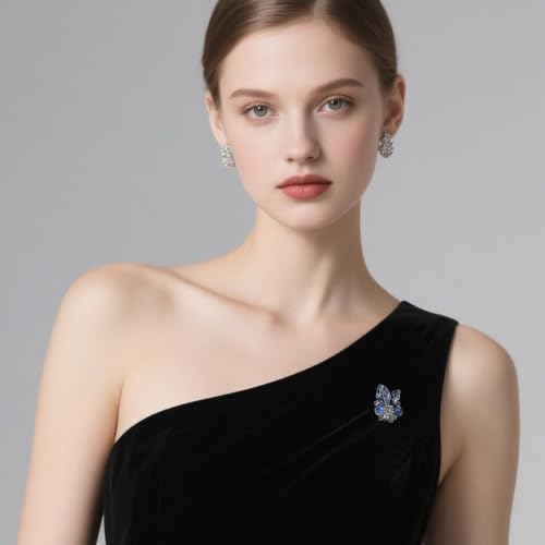Image of Rhinestone Brooch Pin for Women Elegant Crystal Flower Bouquet Brooches Lapel Pin Wedding Party Dress Accessories for Wife Mom Birthday Gifts