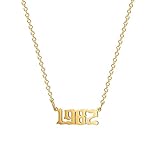 Glimmerst Birthday Year Necklace, 18K Gold Plated Stainless Steel Birth Year 1982 Number Pendant Necklace Memorable Anniversary Jewelry for Women