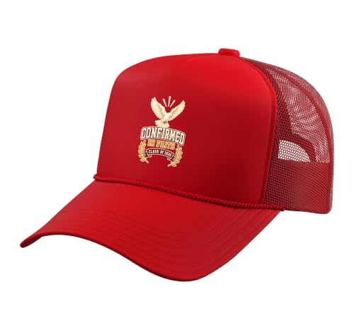 Confirmed in Faith Class of 2026 Confirmation Trucker Hat with Adjustable Mesh Back, Red