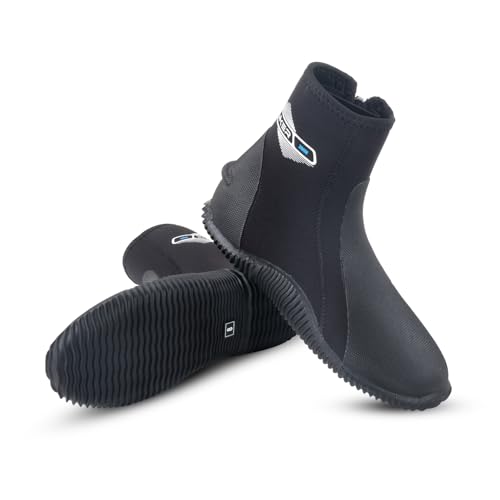 XUKER Neoprene Diving Wetsuit Boots 5mm Zipped Adult Unisex Water Boots Glued Blind Stitched with Anti-Slip Rubber Sole for Water Sports