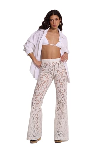 Gottex Women's Beach Life Saint Tropez Floral Lace Cover-Up Pants-High Waist, Elastic Waistband, Flare Bottom