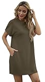 GRECERELLE Womens Summer Mini Dress Cap Sleeve Crew Neck T Shirt Short Casual Beach A Line Dresses with Pockets (Army Green, L) - Image 2