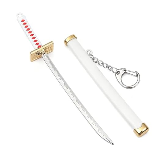 YUVKIN Llavero de Espada Samurai con Soporte – Mini Katana Decorativa 15,5 cm – Espada Anime Blanca – Regalo y Colección