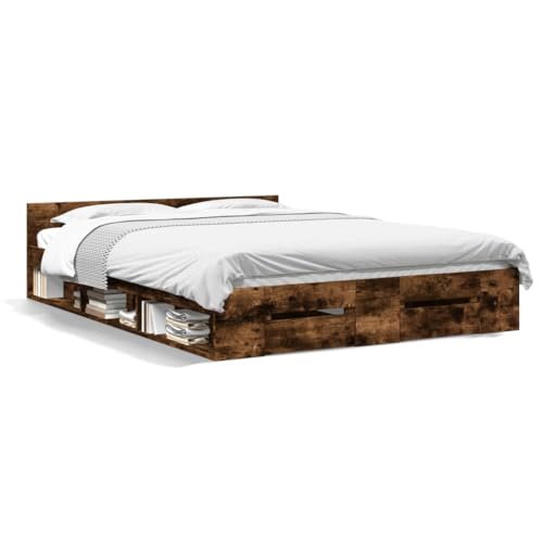 CIOURSTO Giroletto con Cassetti e Testata Incorporata, Struttura Letto in Legno con Testiera e Comodo Spazio di Archiviazione per la Camera da Letto (135 x 190 cm)