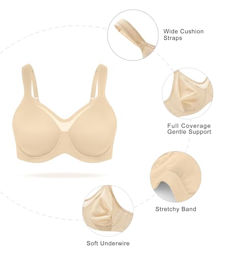 Image of Minimizer Bras for Women Full Coverage Womens T-Shirt Unlined Bra with Underwire for Heavy Breast