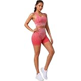 QFE Women’S Seamless Workout Sets 2 Piece Sports Bras Shorts Gym Clothes Work Out Top Athletic Matching Cute Biker Short Bra Yoga Outfits Pilates Running Active Two Sexy Tummy Control Red, Medium