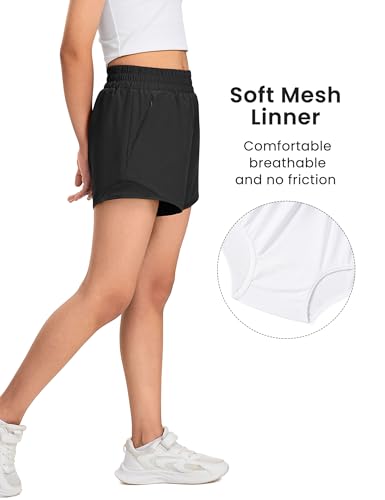 Girls Athletic Shorts with Liner Quick Dry Running Soccer Shorts with Zip Pockets for Kids Active Sports Volleyball4