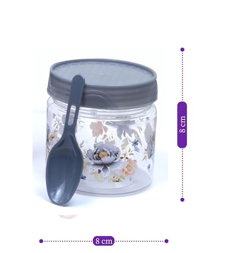 Image of Airtight Container Set, Plastic Container for Kitchen Storage Set, Small Spice and Grocery Storage Jar Box with Spoon, masala box storage organizer for pantry (Grey, 250 ml - 6 Piece)
