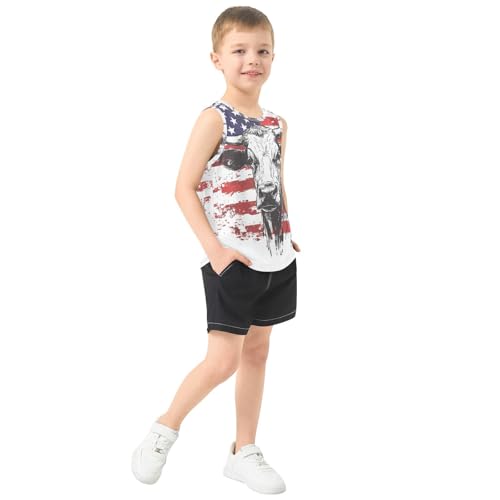 Boys Tank Top Shirts American Flag and Cow Animal Sleeveless T-Shirts Crew Neck for Kids Clothing Children4