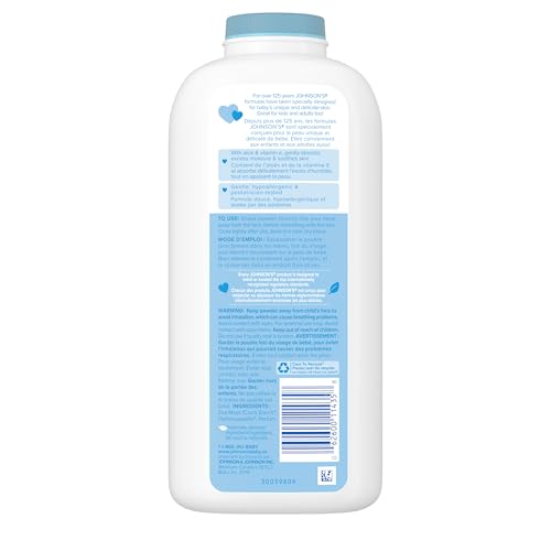 Johnson's Baby Powder with Naturally Derived Cornstarch, Aloe & Vitamin E – Hypoallergenic for Delicate Skin, Free of Parabens & Dyes, Gentle Care for Babies & Adults, 623 Grams
