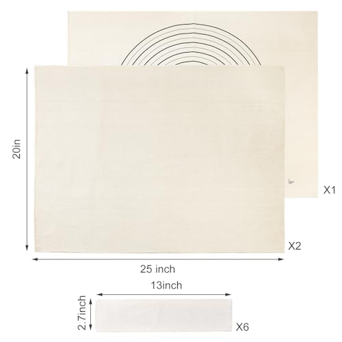 9PCS Pastry Cloth and Rolling Pin Cover Set, 3PCS 25\" X 20\" Heavy Cotton Canvas Cloth Pastry Mats, 6PCS 13\" X 2.7\" Flexible Rolling Pin Covers Sleeves for Rolling Dough Pie Baking Bread Supplies