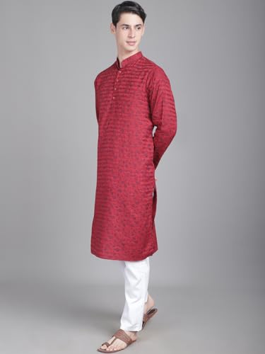 Image of Majestic Man Men's Cotton Regular Fit Casual Mandarin Collar Ethnic Motifs Printed Long Regular Kurta