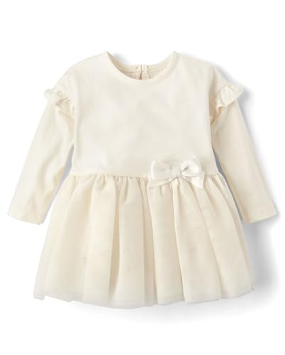 The Children's Place,Baby Girls,and Newborn Long Sleeve Romper,White Daisy Tutu,18 Months,24 Months