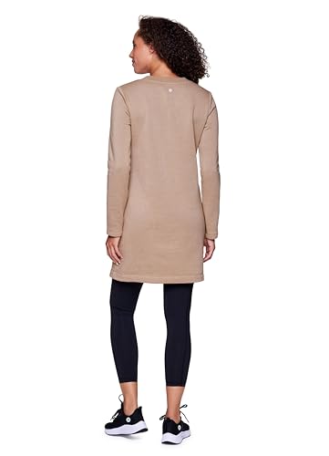 RBX Fleece Dress for Women, Breathable Cotton Sweater Dress Sweatshirt Dress with Pockets, Crewneck Fleece Tunic Sweater for Yoga, Casual Wear, Hiking Heathered Latte L - Thumbnail 2