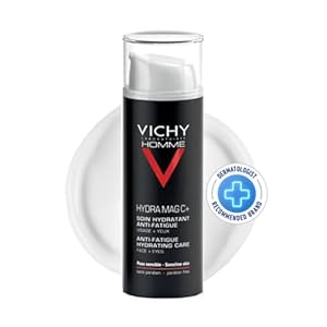 Vichy Face Moisturizer for Men, Homme Hydra Mag C+ Men’s Brightening Face and Eye Cream for Dry, Combination and Sensitive Skin, with Vitamin C and Magnesium, Moisturizes and Reduces Dark Circles, Hypoallergenic, 50mL