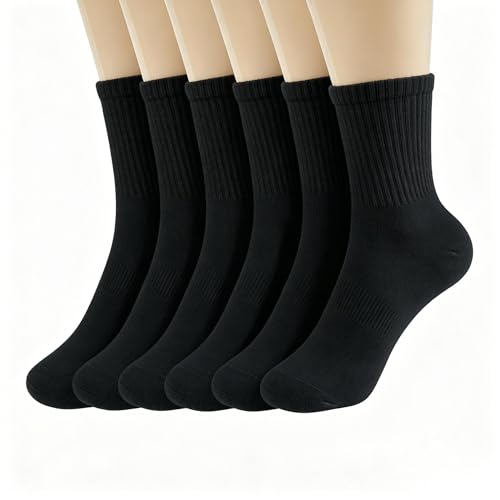 ManGeYa Women's Casual Mid Tube Socks, Black, Medium, 6 Pairs - image 1