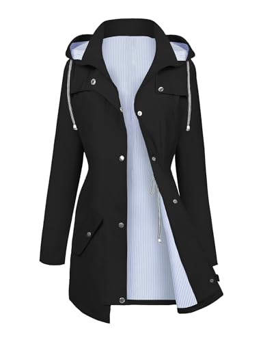 FOREYOND Plus Size Rain Jackets for Women Long Lightweight Hooded Raincoats Waterproof Windbreakers Outdoor Travel2